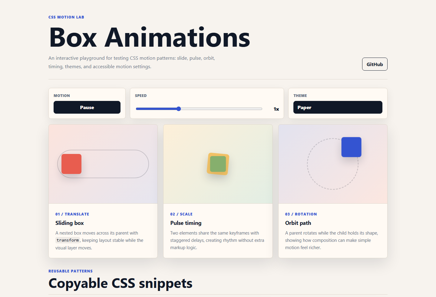 Screenshot av Box Animations webbprojekt