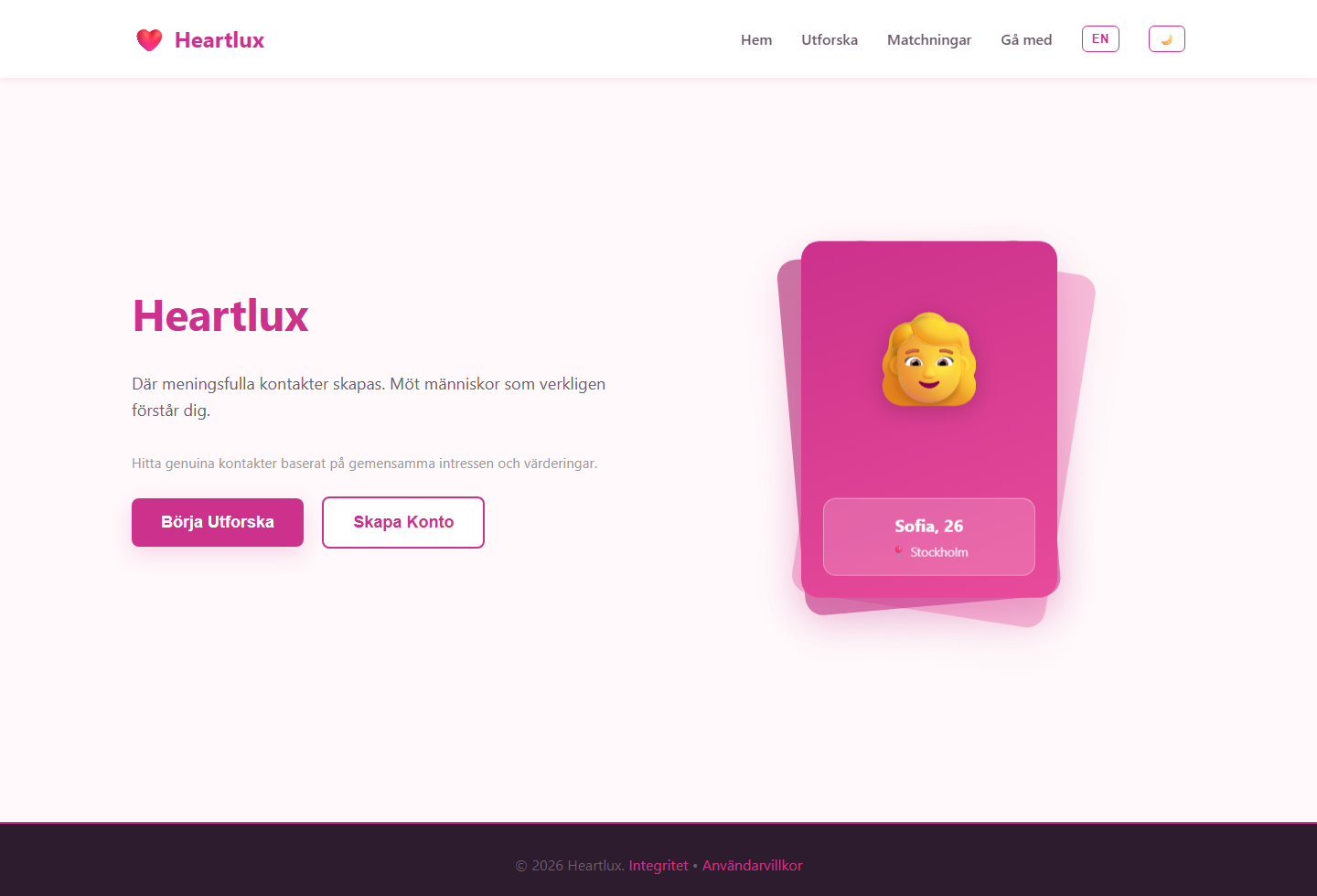 Screenshot av HeartLux webbprojekt