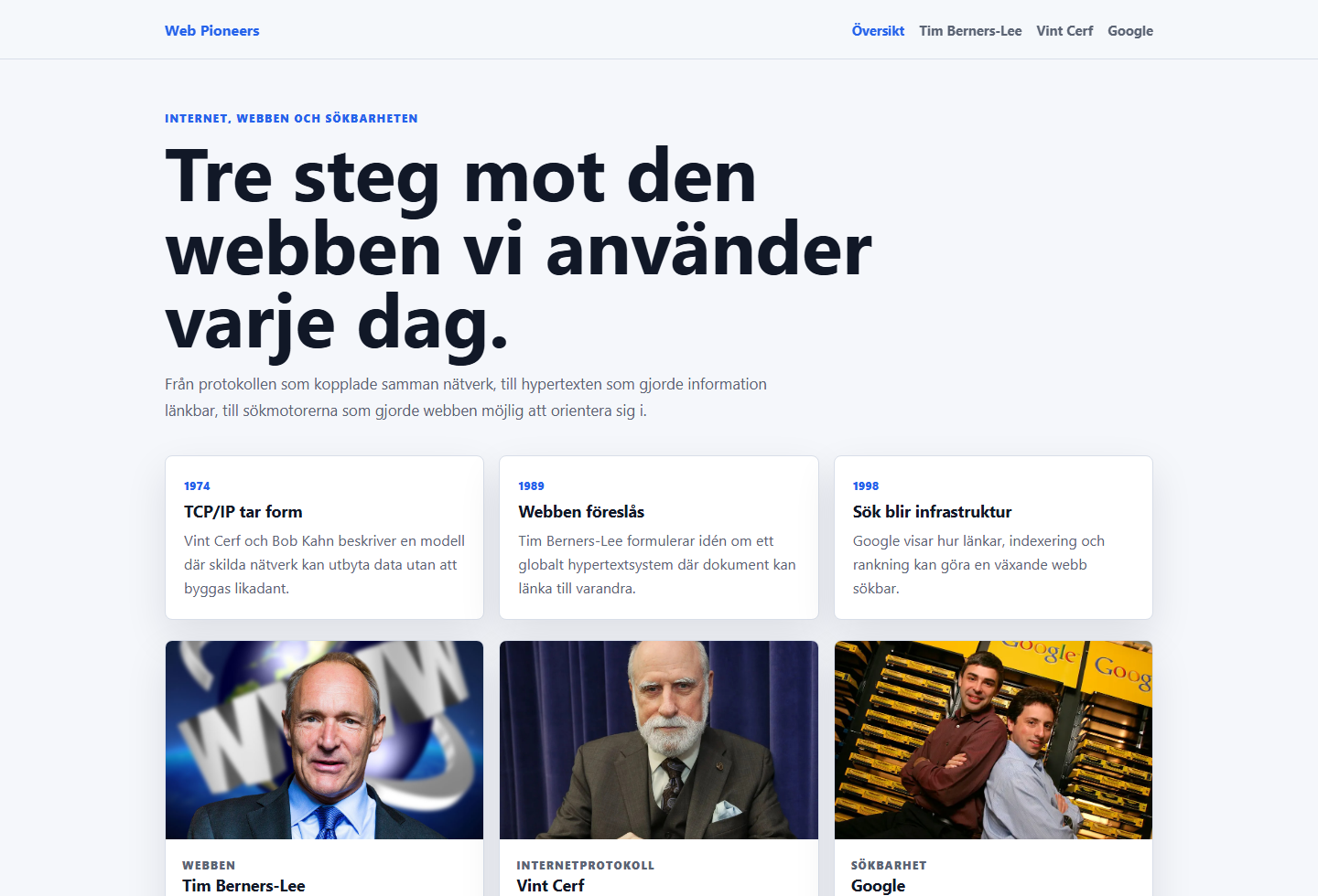 Screenshot av Web Pioneers webbprojekt
